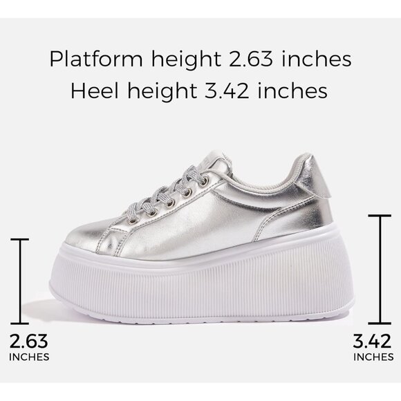 Brand New Women Silver Rubber Platform Sneakers Wedge Walking Shoes Retro - Picture 3 of 8